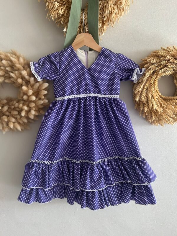 TRAJE DE FLAMENCA MORADO DE LUNAR BLANCO