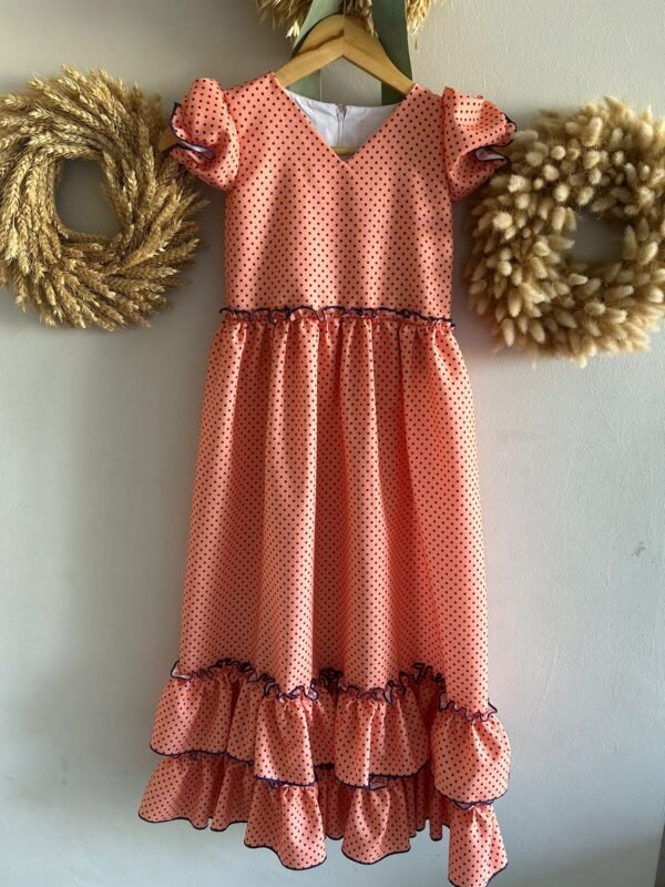 TRAJE DE FLAMENCA NARANJA LUNAR MORADO NIÑA