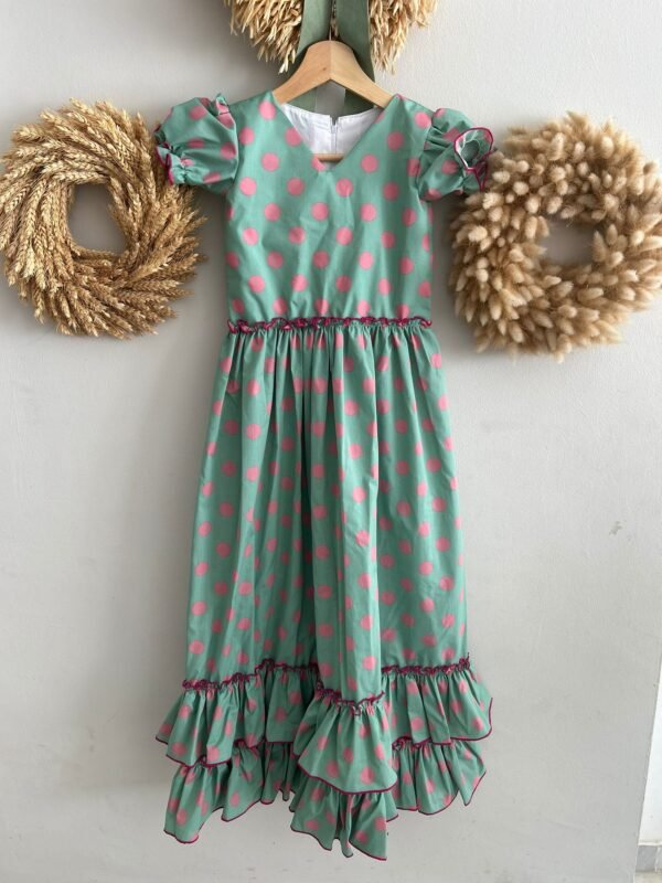 TRAJE DE FLAMENCA VERDE AGUA LUNAR ROSA