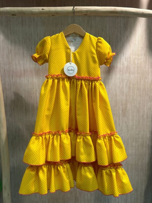 TRAJE FLAMENCA NIÑA 2-3 AMARILLO LUNARITO ROSA