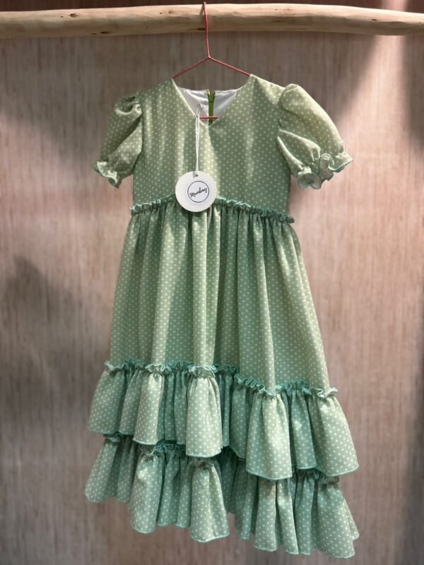 TRAJE FLAMENCA NIÑA VERDE SECO LUNAR BLANCO