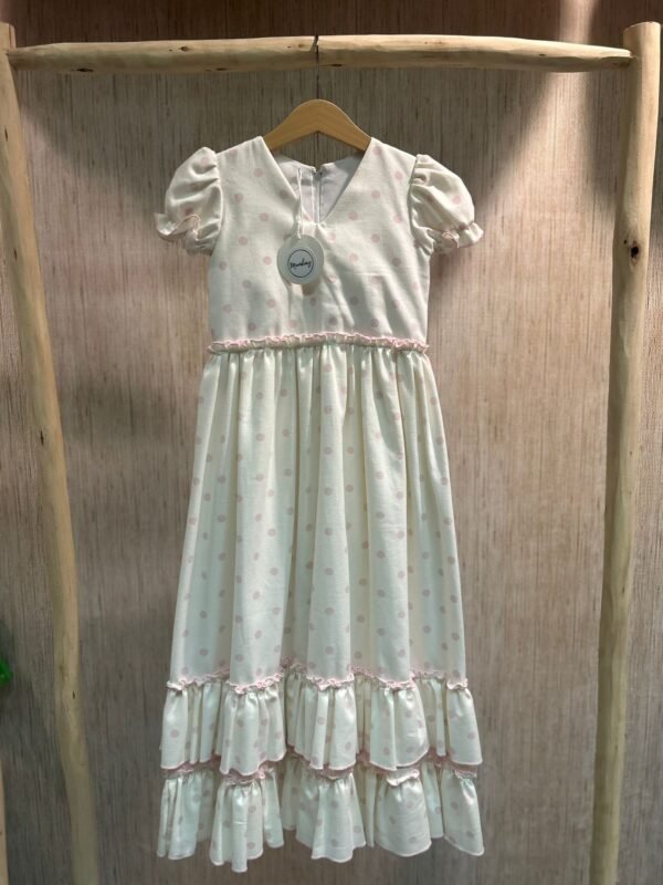 TRAJE NIÑA BLANCO LUNAR ROSA BEBÉ