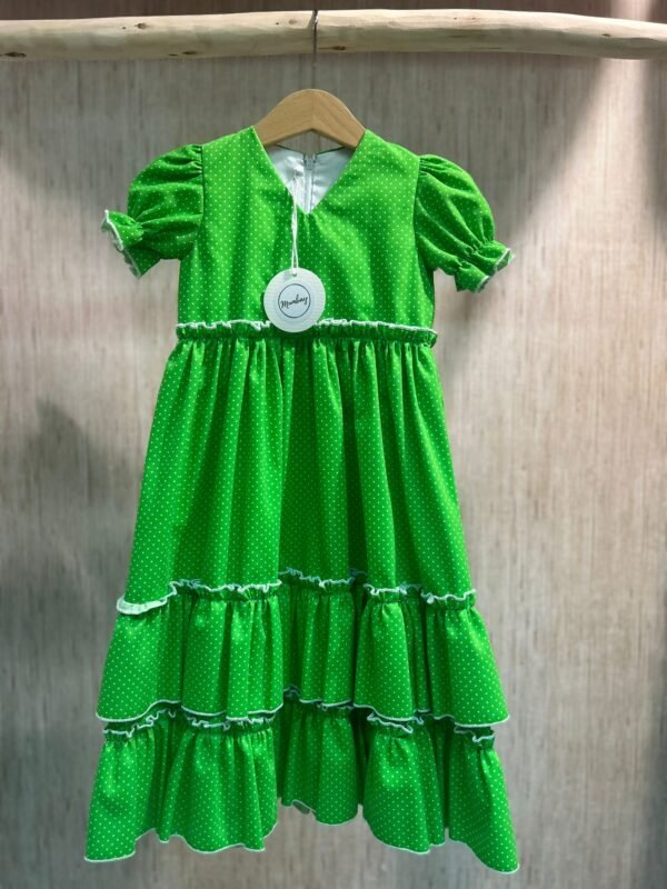 TRAJE FLAMENCA NIÑA VERDE LIMA LUNAR BLANCO
