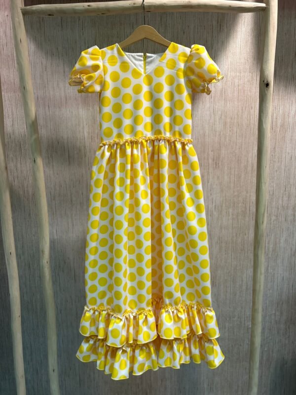 TRAJE FLAMENCA BLANCO LUNAR AMARILLO