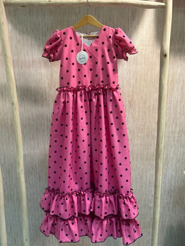 TRAJE FLAMENCA ROSA FUCSIA LUNAR NEGRO