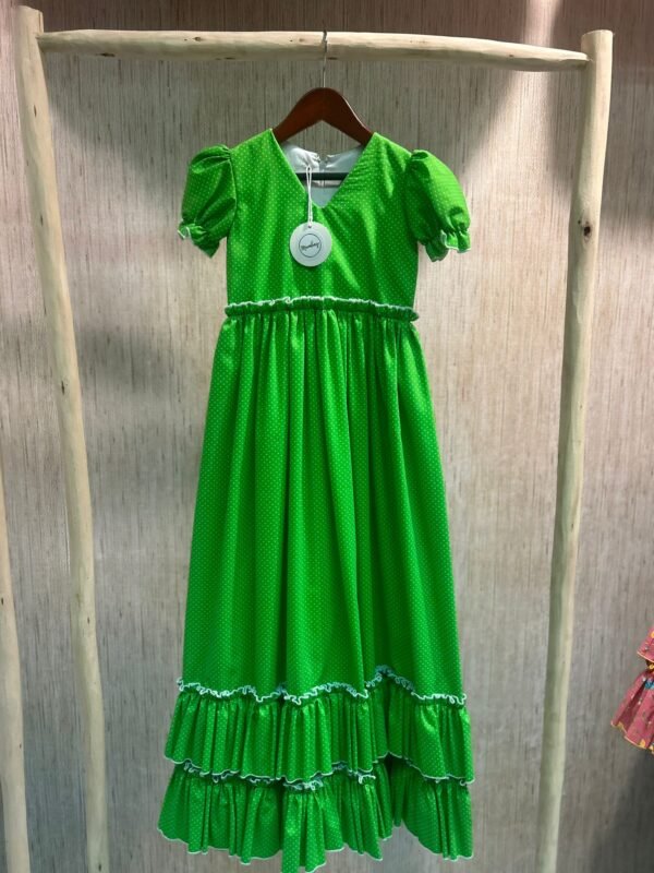 TRAJE FLAMENCA VERDE LIMA LUNARITO BLANCO