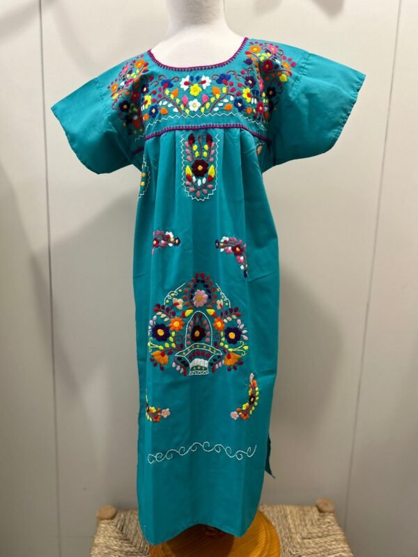 VESTIDO MEXICANO INFANTIL VERDE AGUA